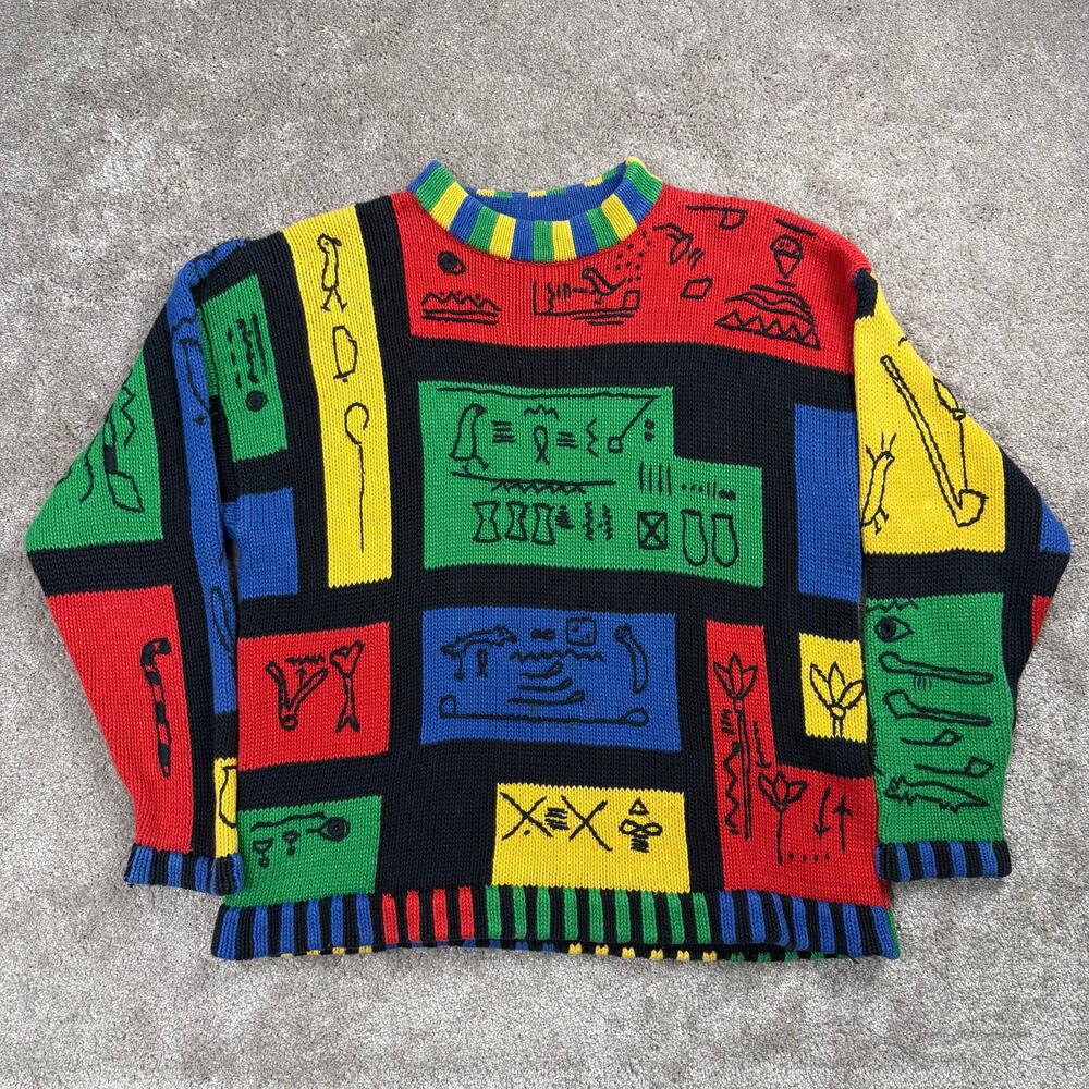Lisa Nichols Size 2 Vintage 90s Egyptian Colorblock Knit Sweater Maximalist